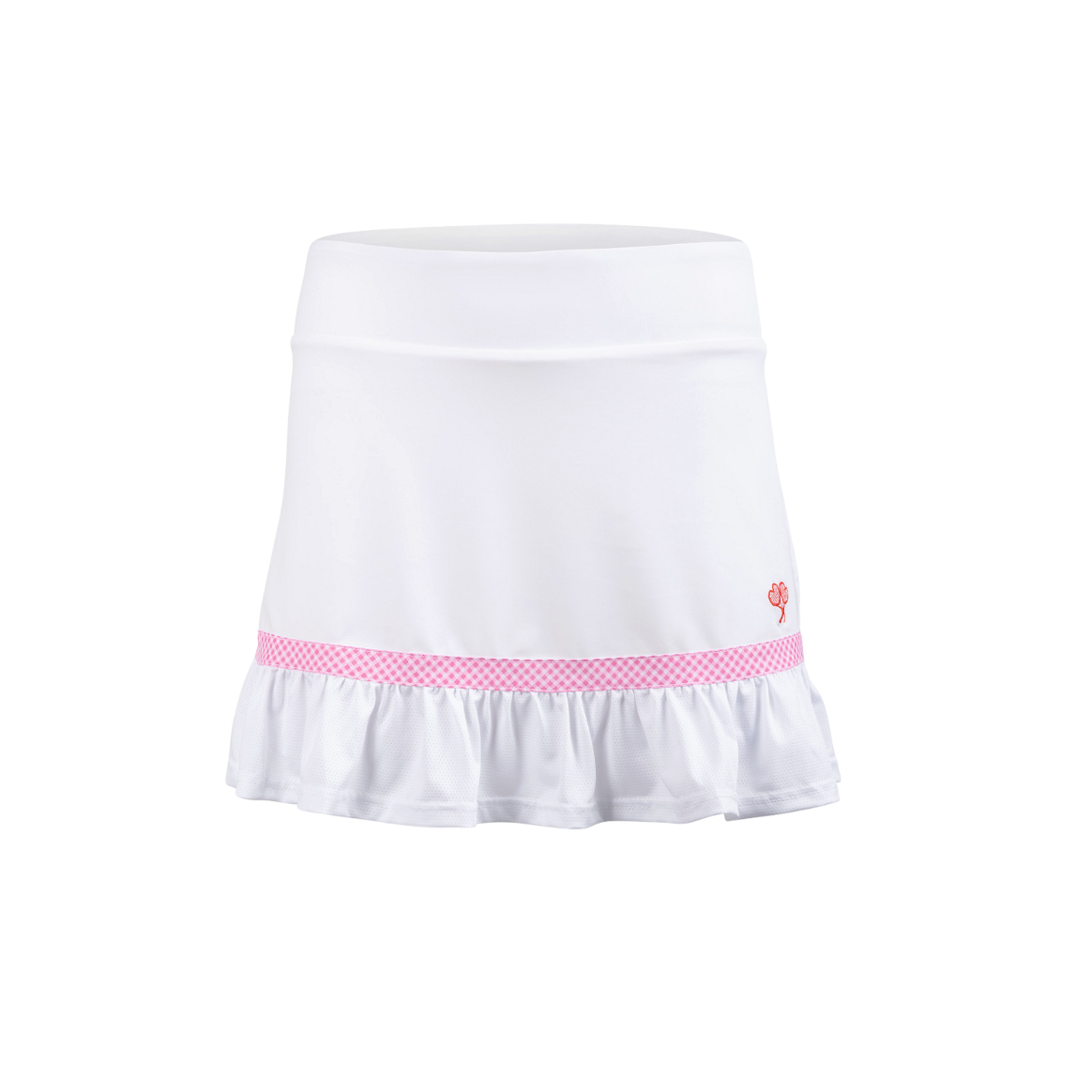 White skirt with pink waistband on a white background