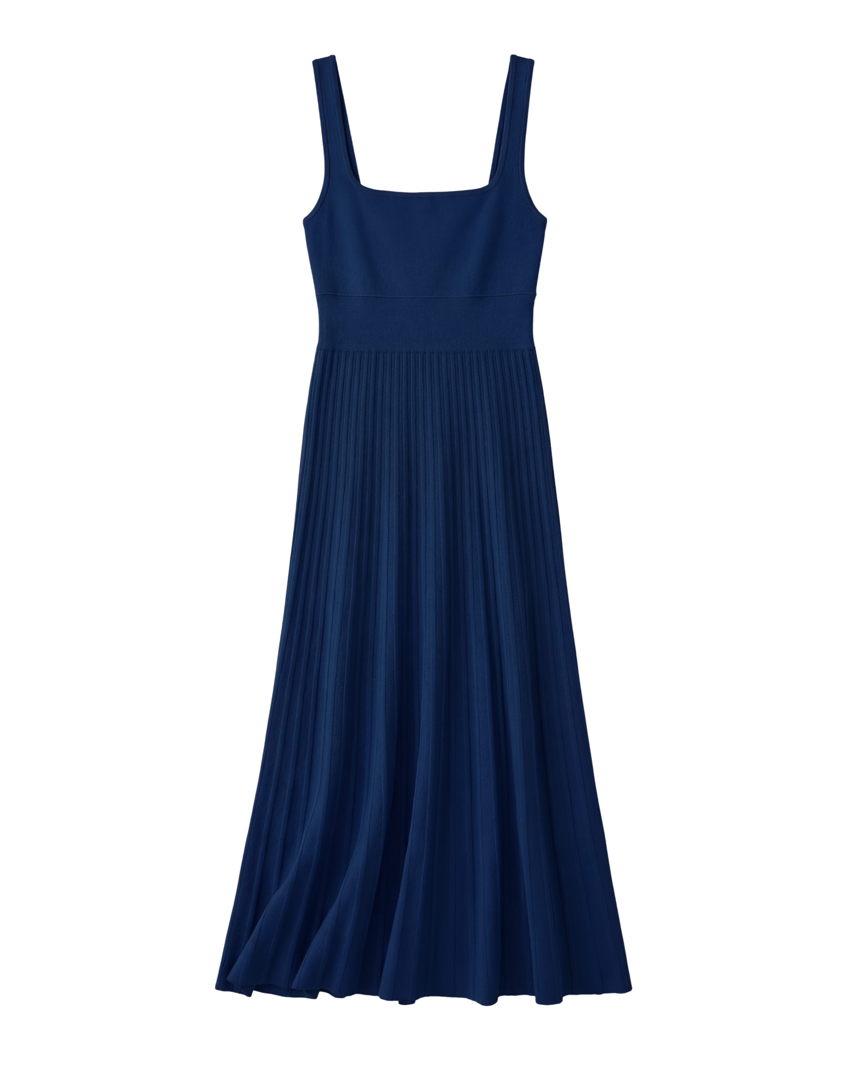Navy blue dress with thin straps on a white background