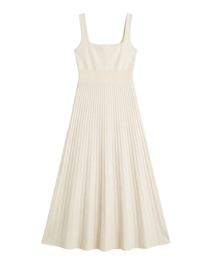 White pleated dress on a white background