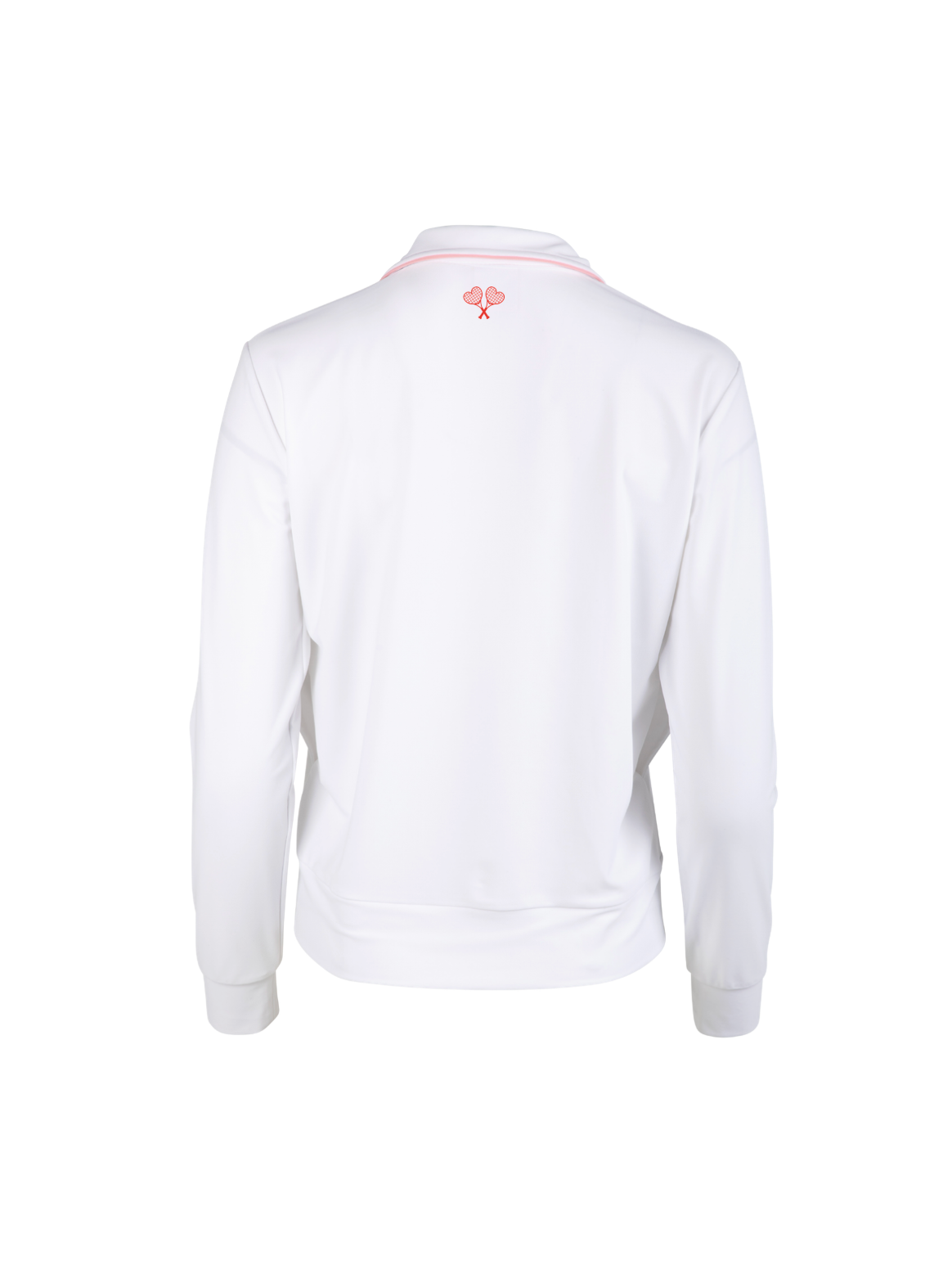 White jacket with a logo on the back against a white background