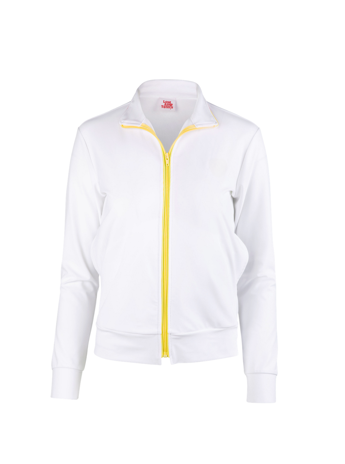 White jacket with a yellow zipper on a white background