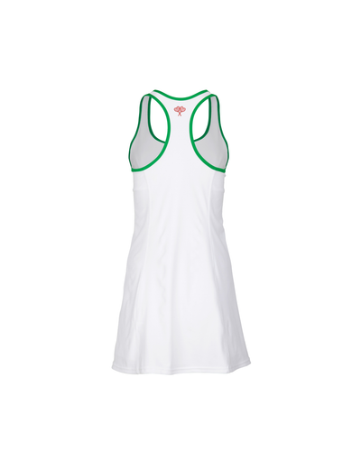 White dress with green straps on a white background