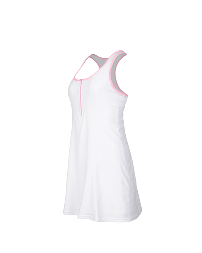 White tank dress with pink trim on a white background