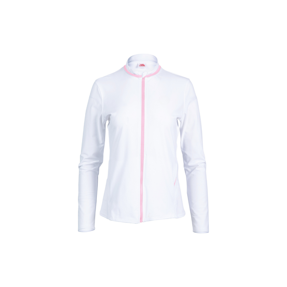 White jacket with pink zipper on a white background