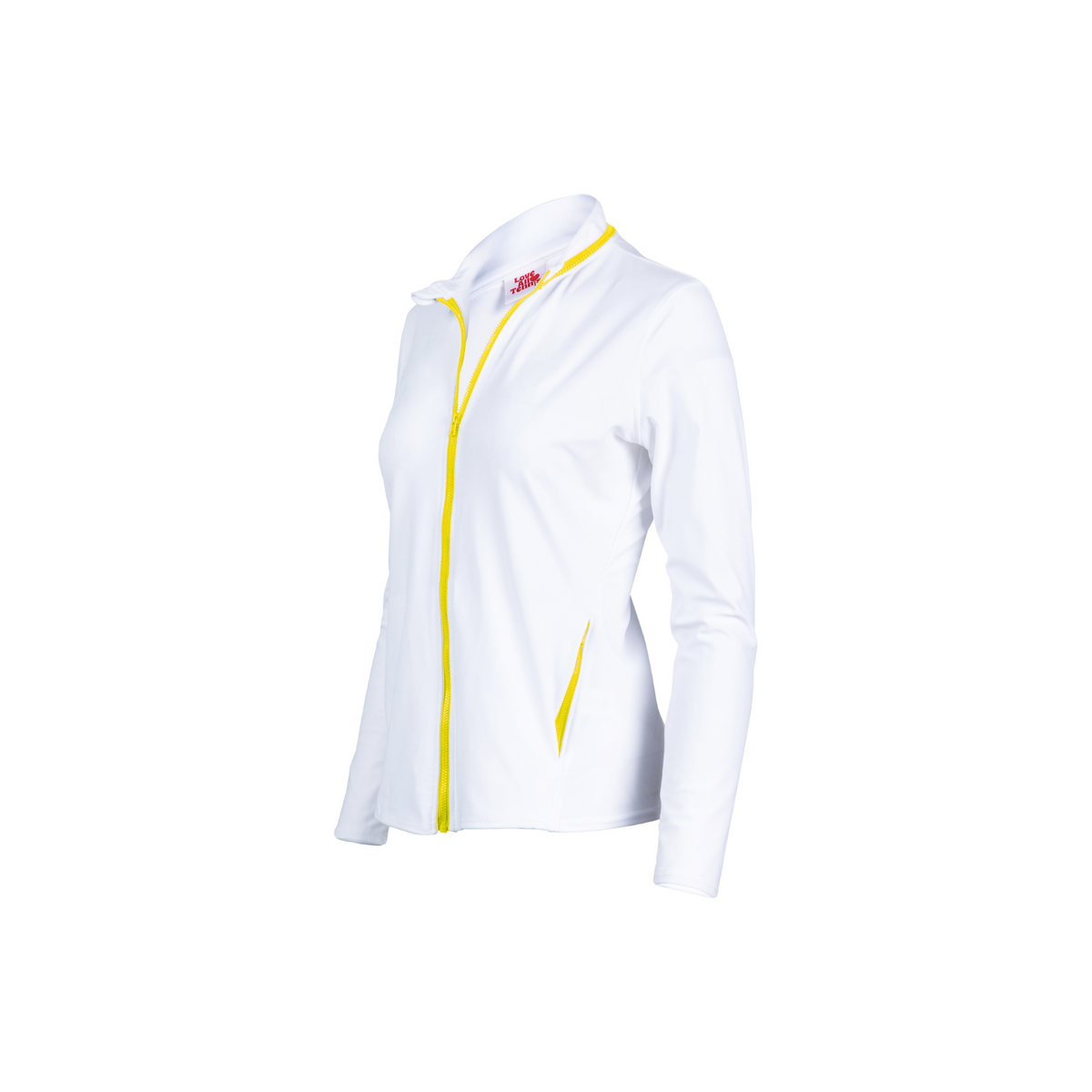 White jacket with yellow zipper on a white background