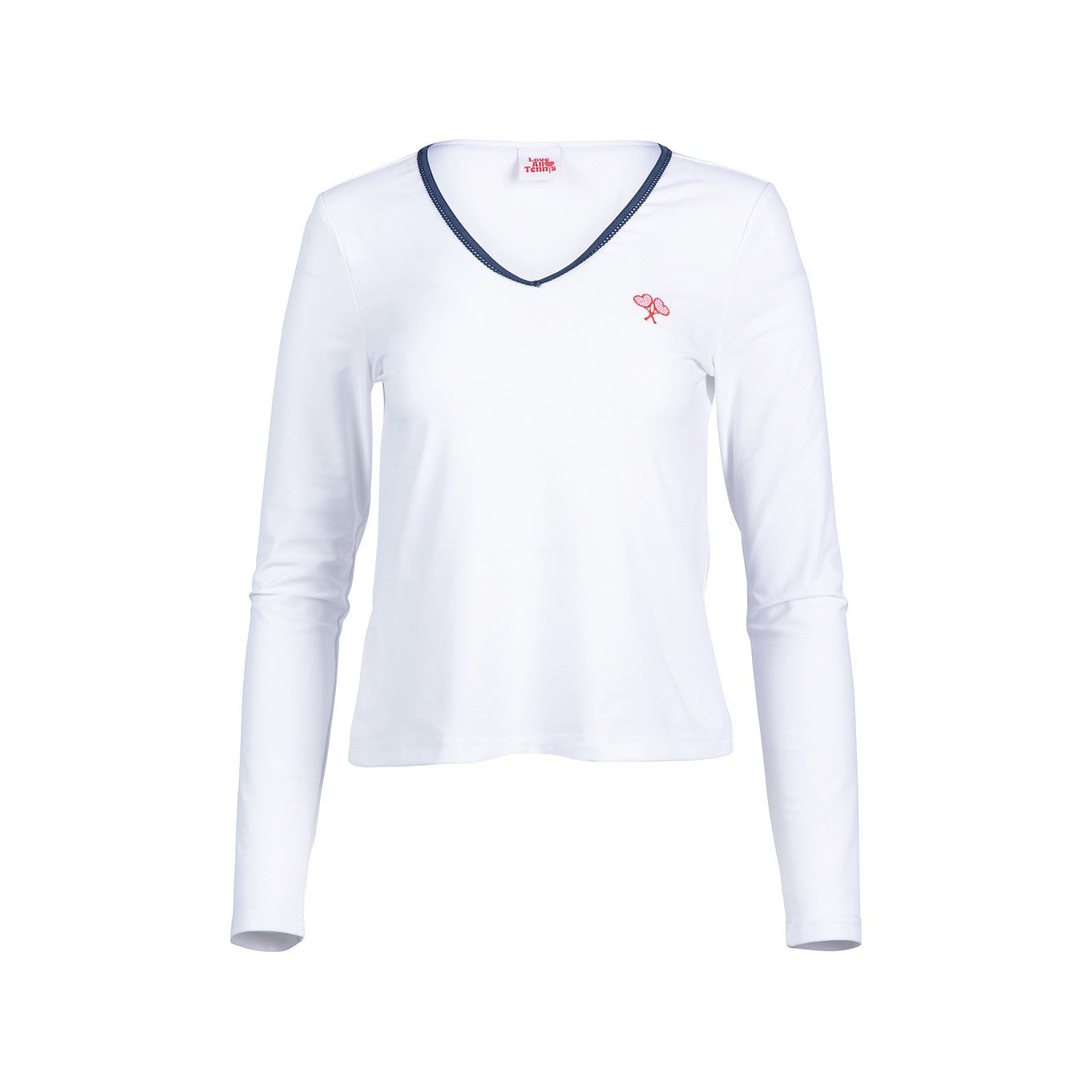 White long-sleeve shirt with a logo on a white background