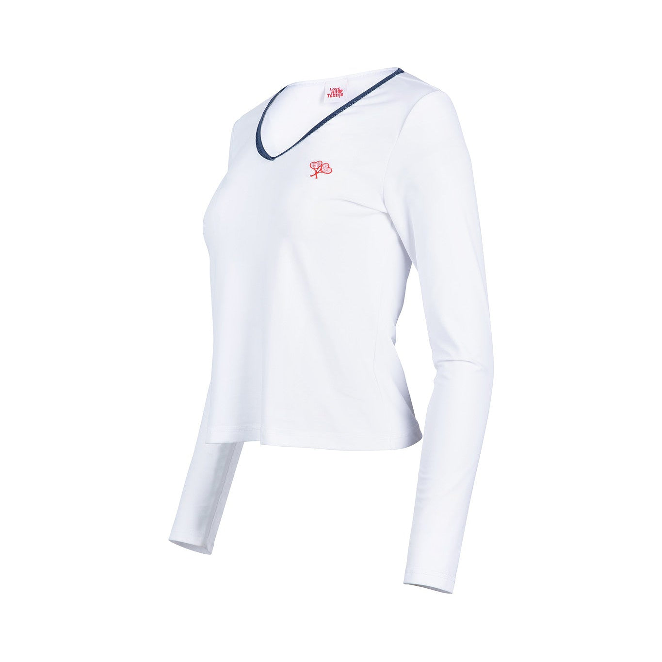 White long-sleeve shirt with a logo on a white background
