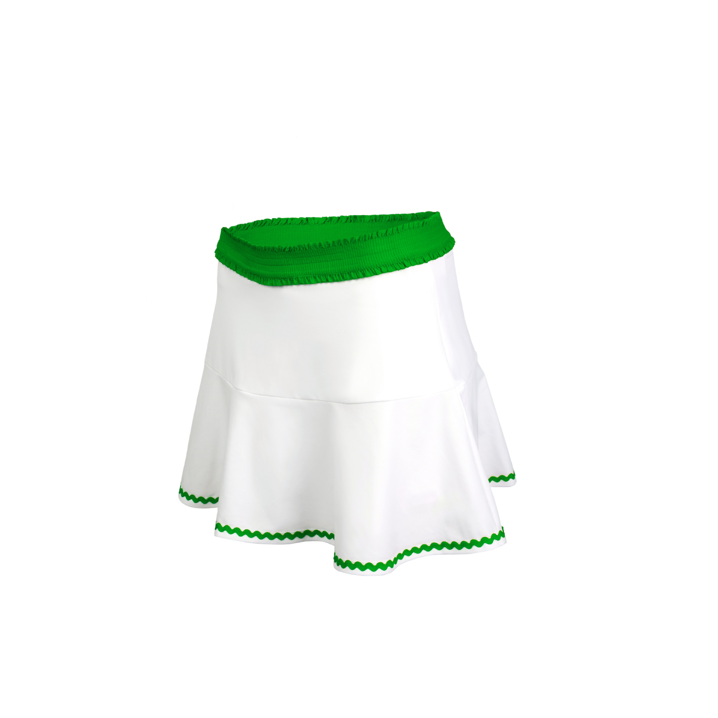 White skirt with green trim on a white background