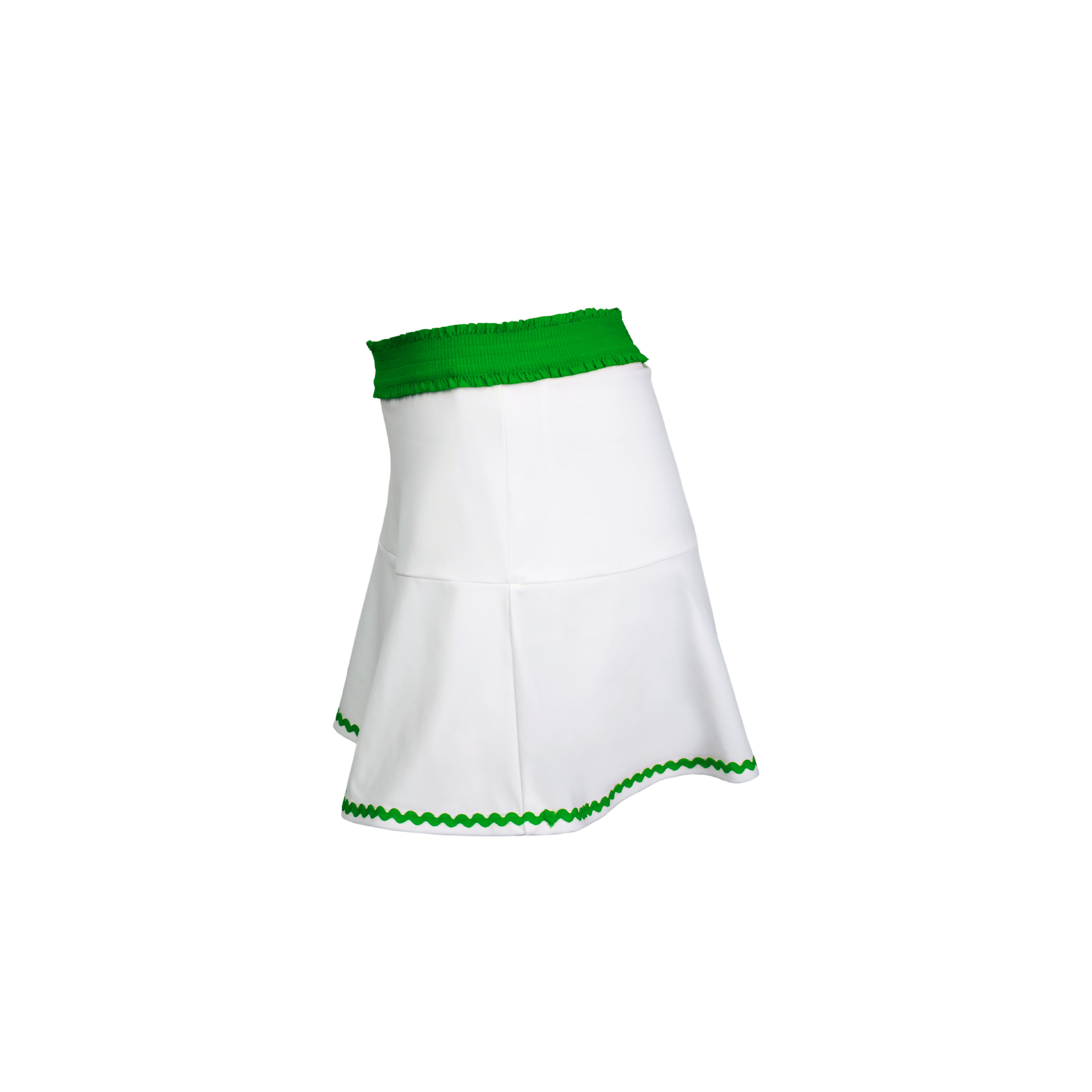 White skirt with green trim on a white background