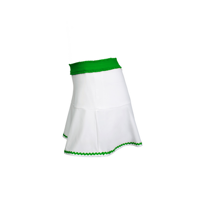 White skirt with green trim on a white background