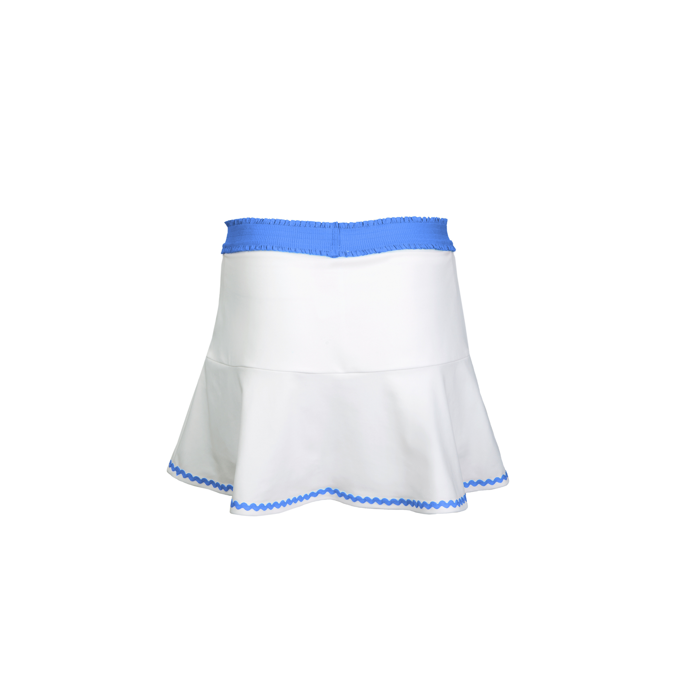 White skirt with blue trim on a white background