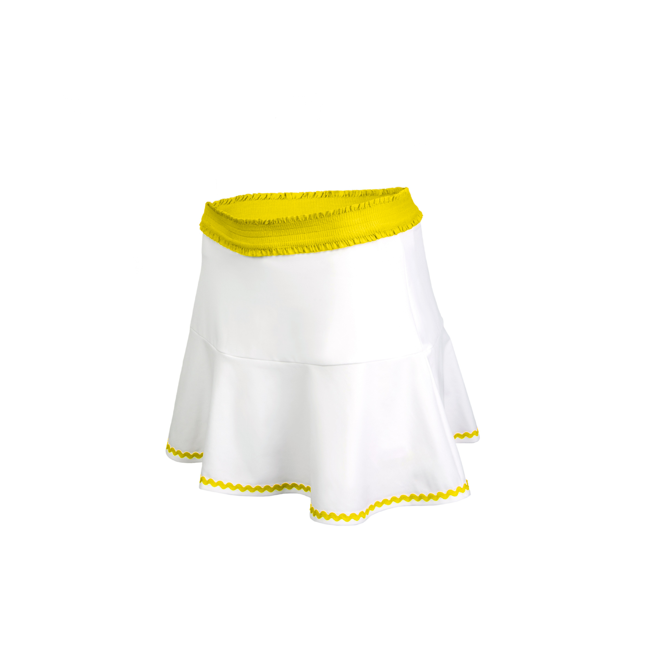 White skirt with yellow trim on a white background
