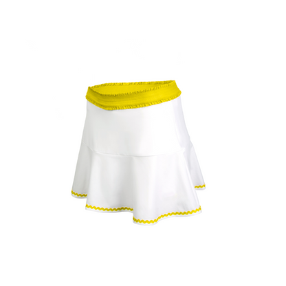 White skirt with yellow trim on a white background