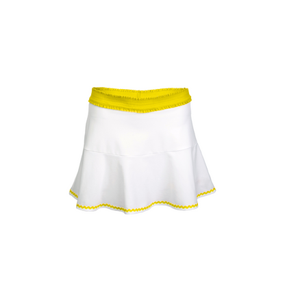 White skirt with yellow trim on a white background