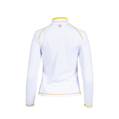 White jacket with yellow accents on a white background