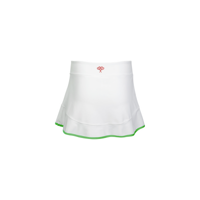 White skirt with green trim on a white background