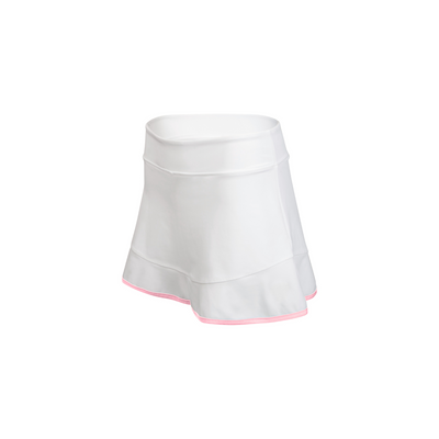 White tennis skirt with pink trim on a white background