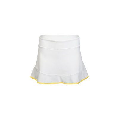 White skirt with yellow trim on a white background