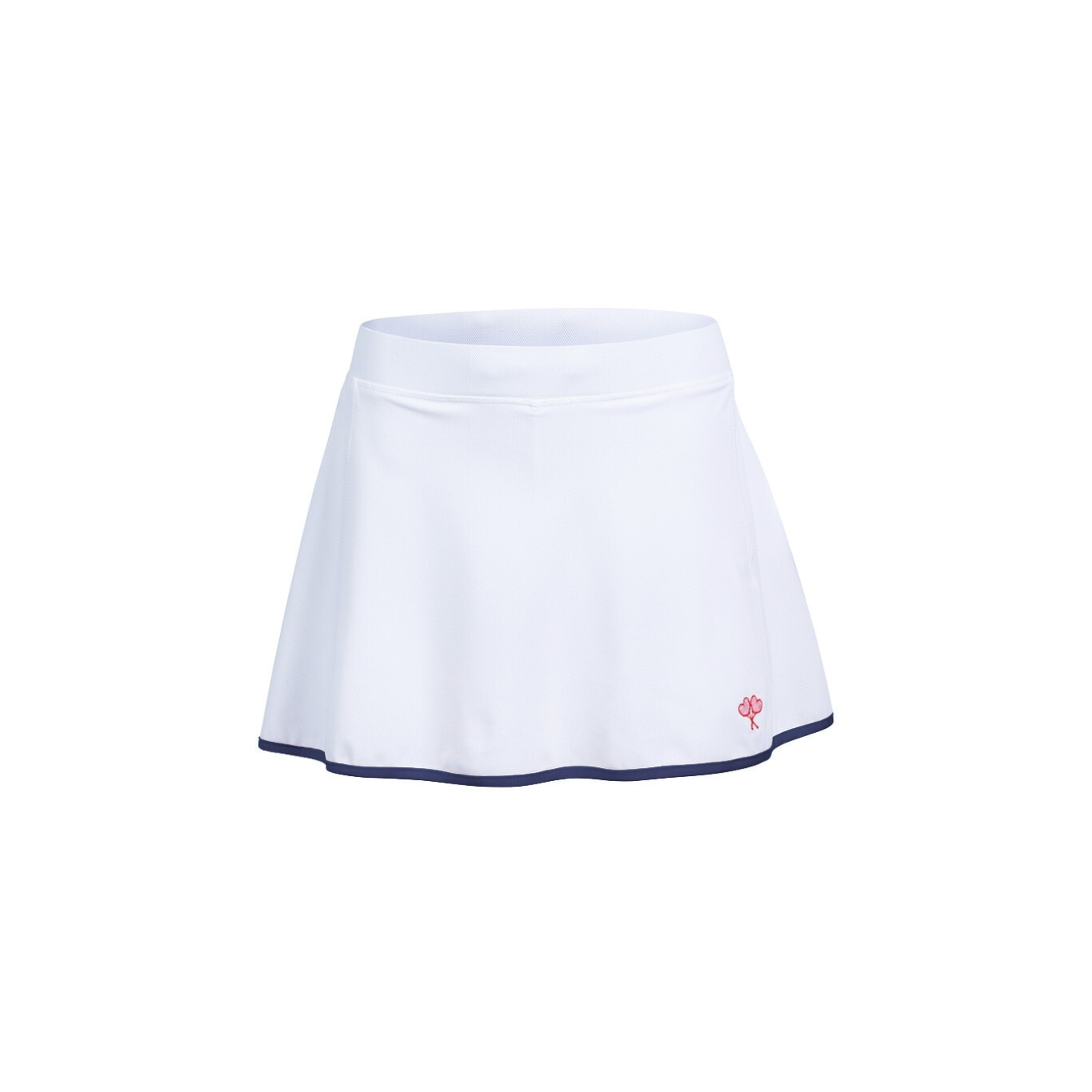 White tennis skirt with a logo on a white background