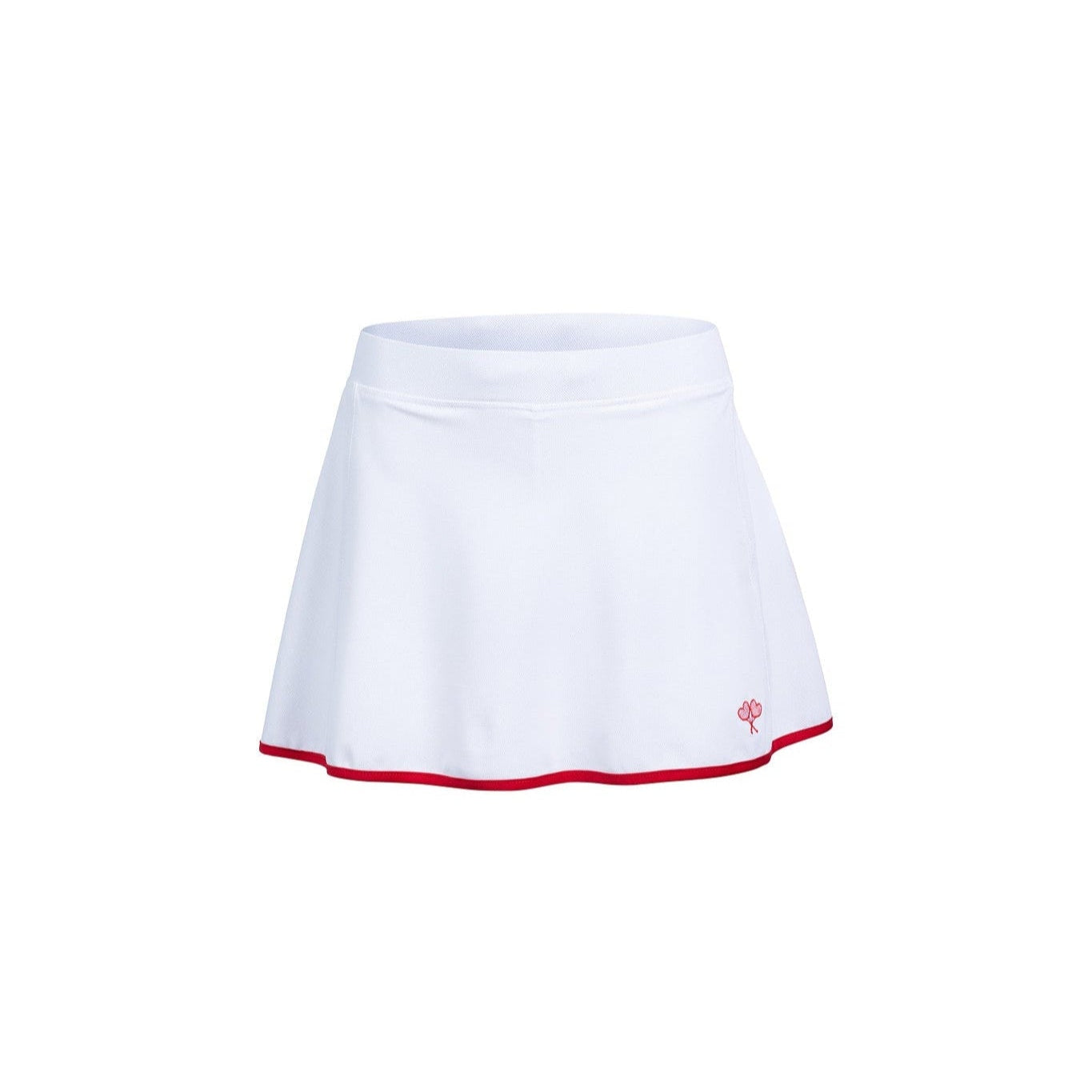 White tennis skirt with red trim on a white background
