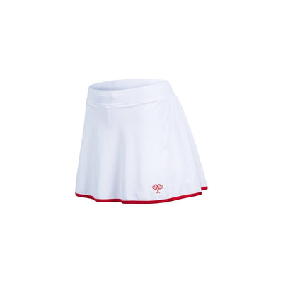 White tennis skirt with red trim on a white background