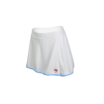 White tennis skirt with a logo on a white background