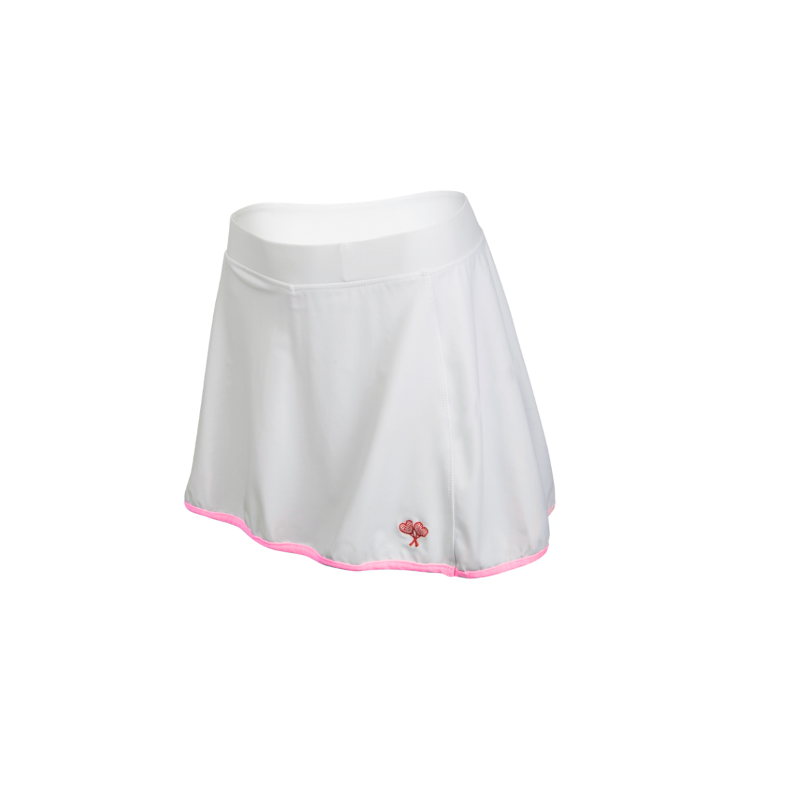 White tennis skirt with pink trim on a white background