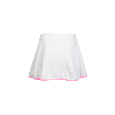 White tennis skirt with pink trim on a white background
