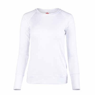 White long sleeve athletic top on flat white background