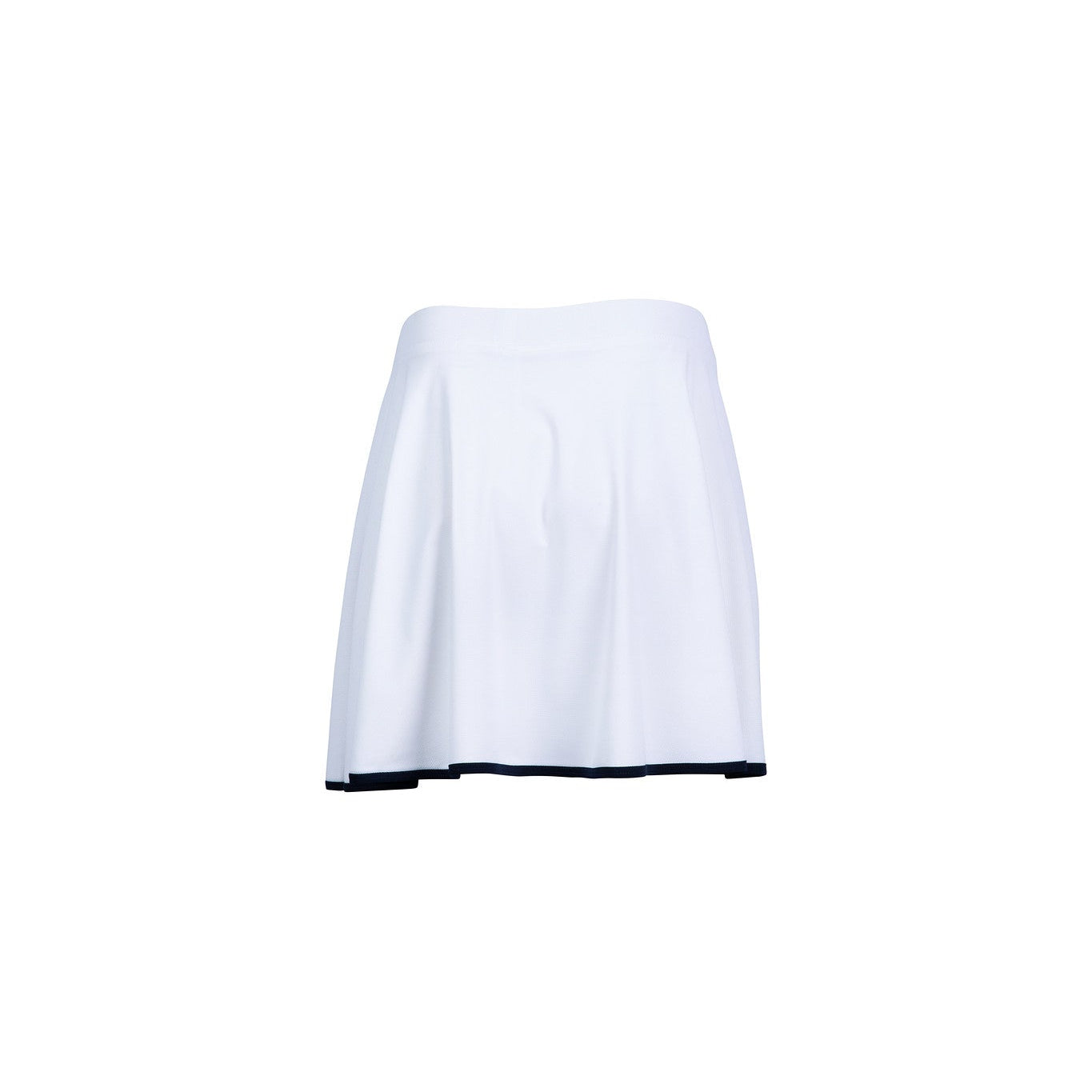 White skirt with navy trim on a white background