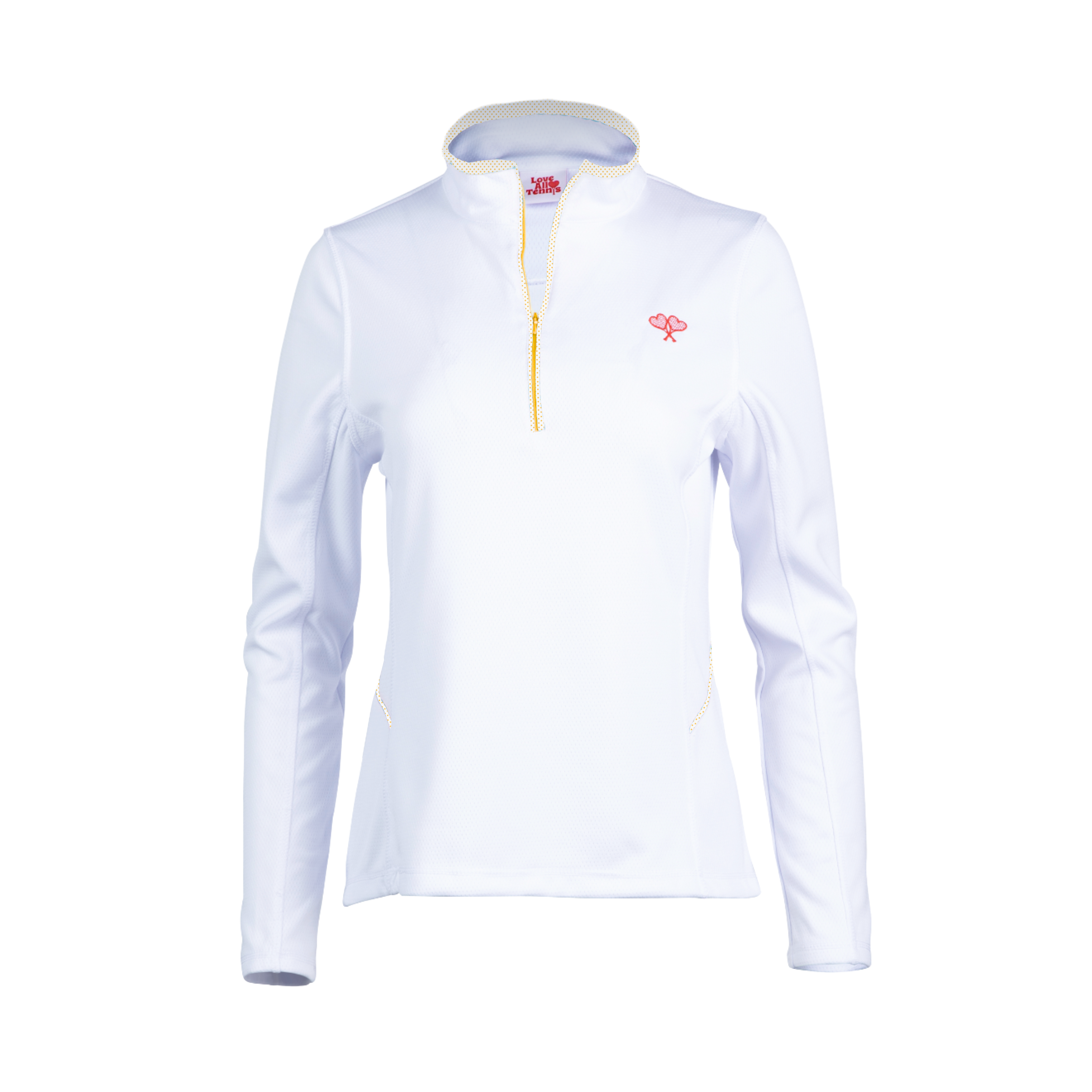 White long-sleeve shirt with a logo on a white background