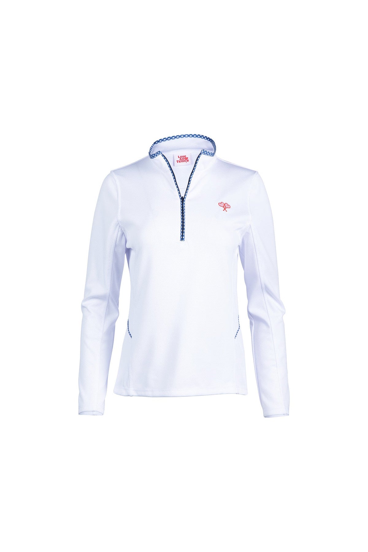 White long-sleeve shirt with a zipper on a white background