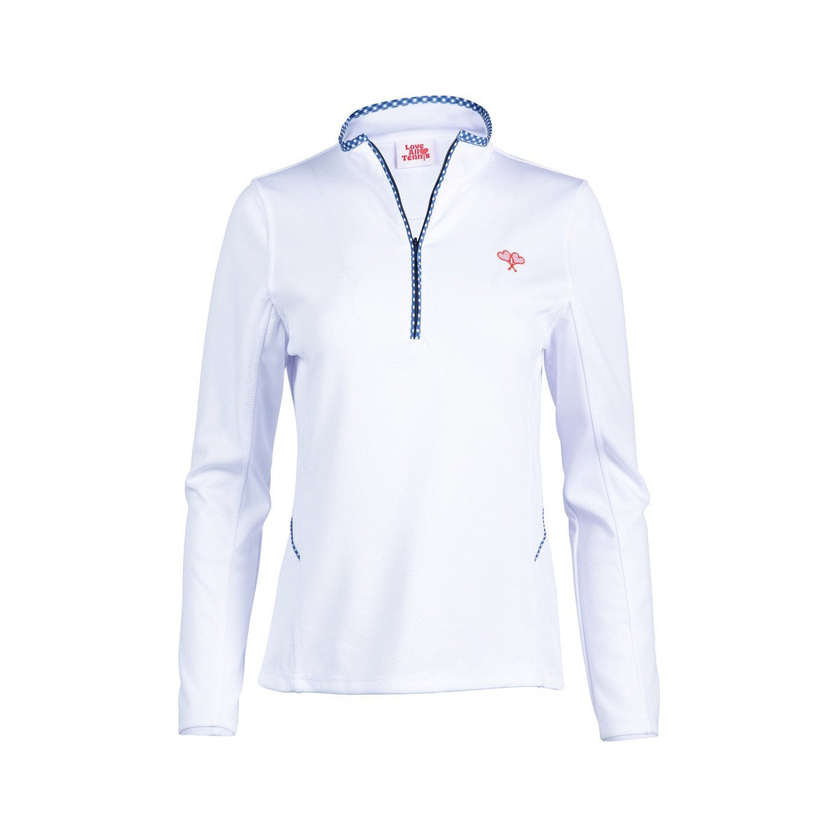 White long-sleeve shirt with a zipper on a white background