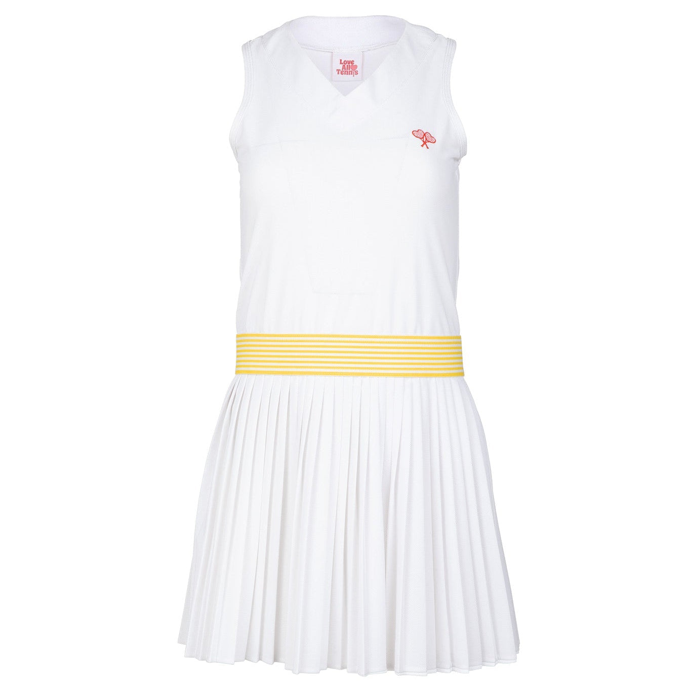 White dress with a yellow belt on a white background