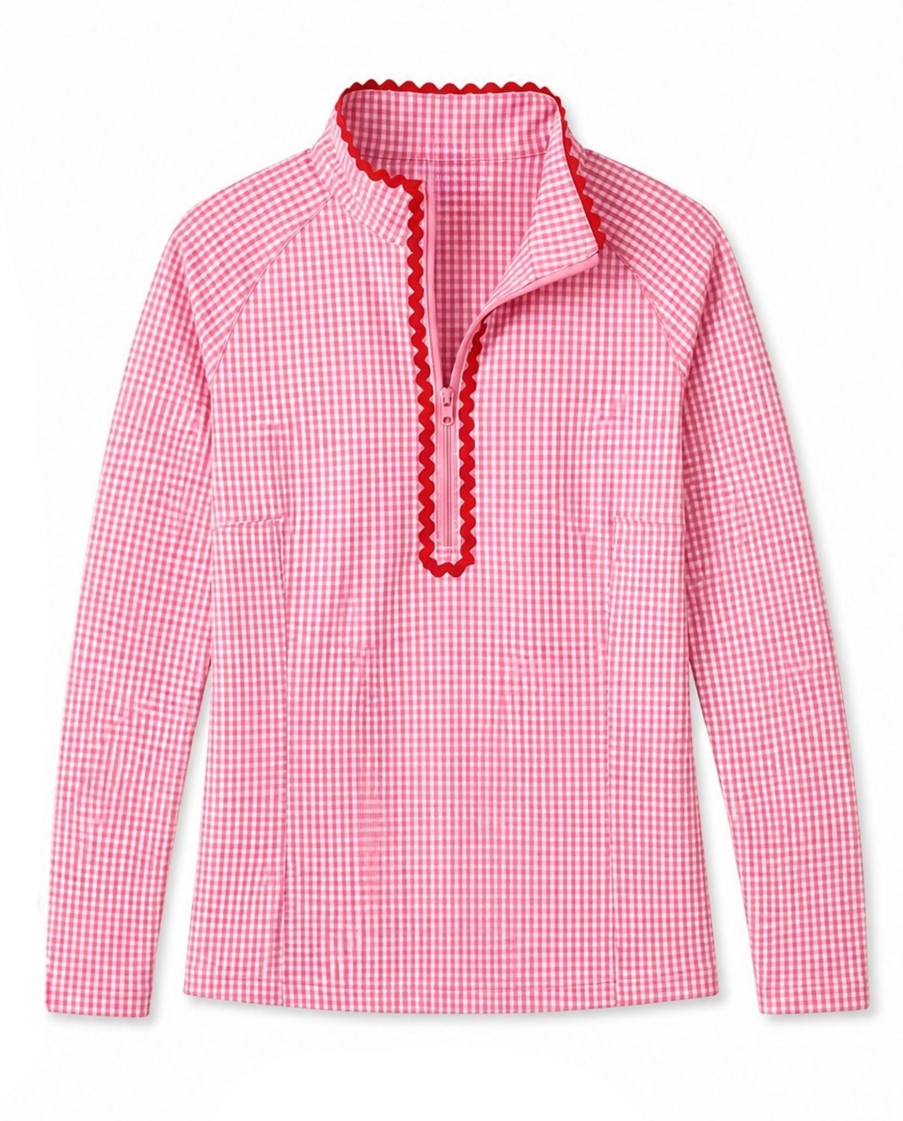 Annika Gingham Golf 1/4 Zip Top